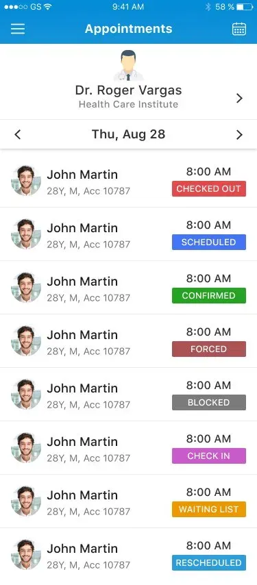 Appointments — eight colour-coded status states
