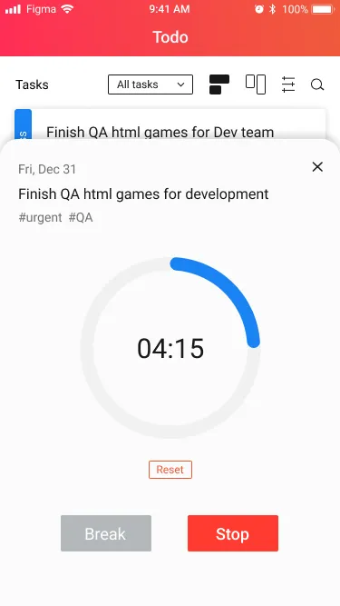 Timer — work and break against a task