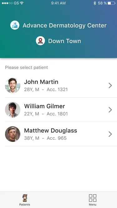 Patient select — the clinician picks up where they are, mid-round