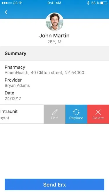 Swipe a prescription — edit, replace, delete